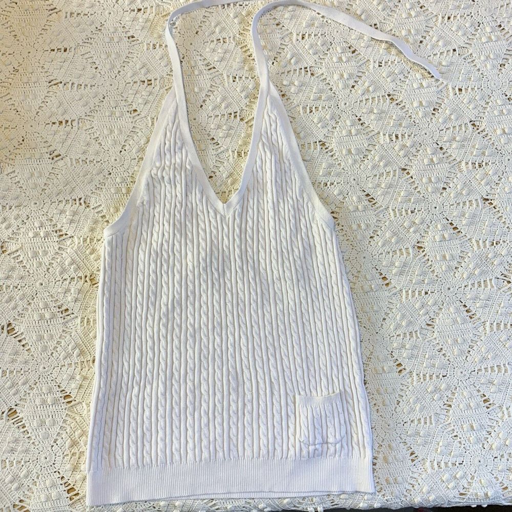 Tommy Hilfiger (M) Tanktop - VTG Vintage White Cable Knit Halter Y2K Hip Shirt